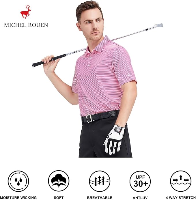 Men's Striped Moisture-Wicking Performance Golf Polo Shirt