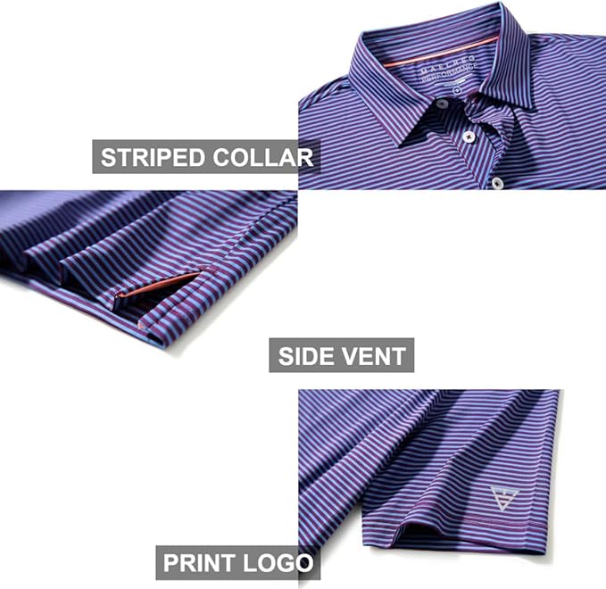 Men's Striped Performance Golf Polo Shirt Moisture Wicking Dry Fit