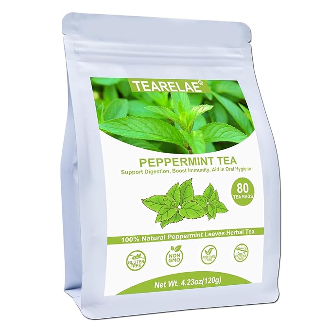 TEARELAE - Peppermint Tea Bags, 80 Count - 100% Pure Peppermint Leaves - Non-GMO - Naturally Caffeine-free Herbal Tea - Support Digestion & Natural Breath Freshener