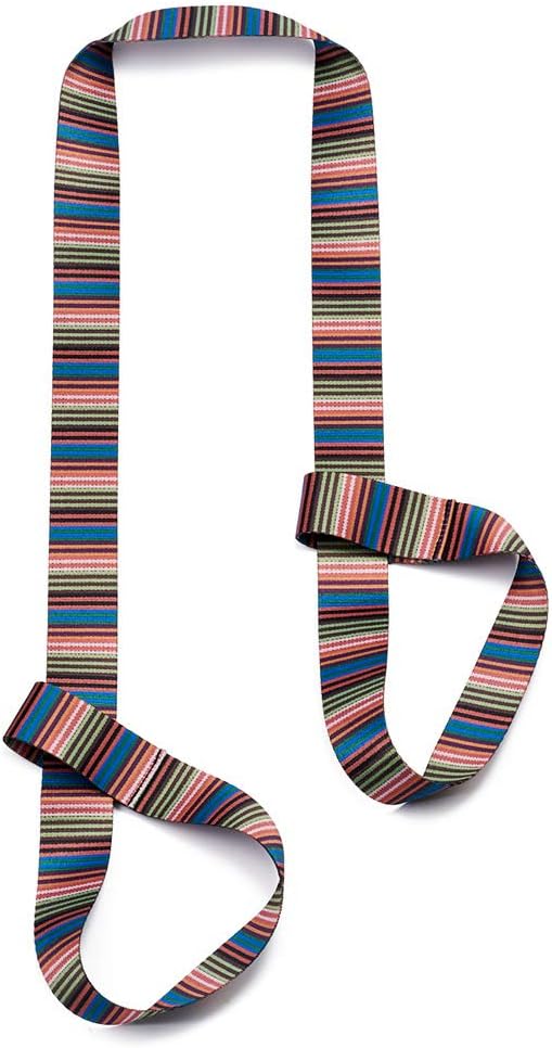 Adjustable yoga mat strap and carrier in use for carrying a rolled yoga mat