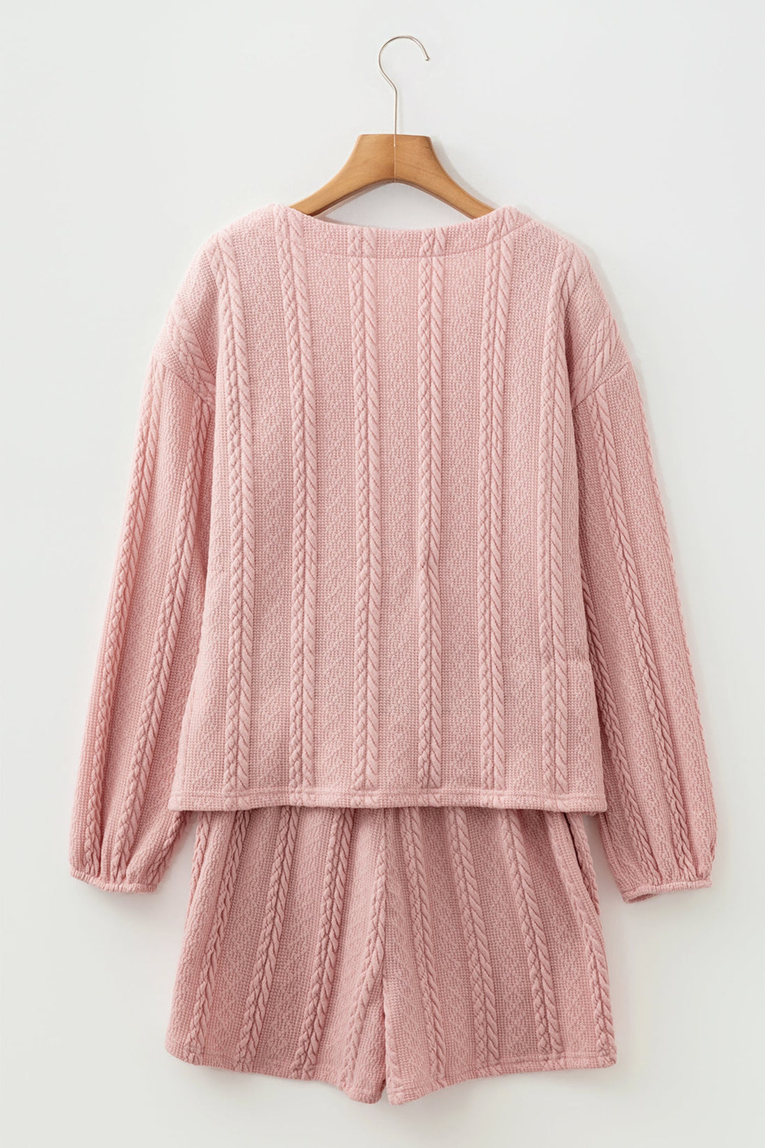 Cable Knit V-Neck Cardigan and Shorts Set