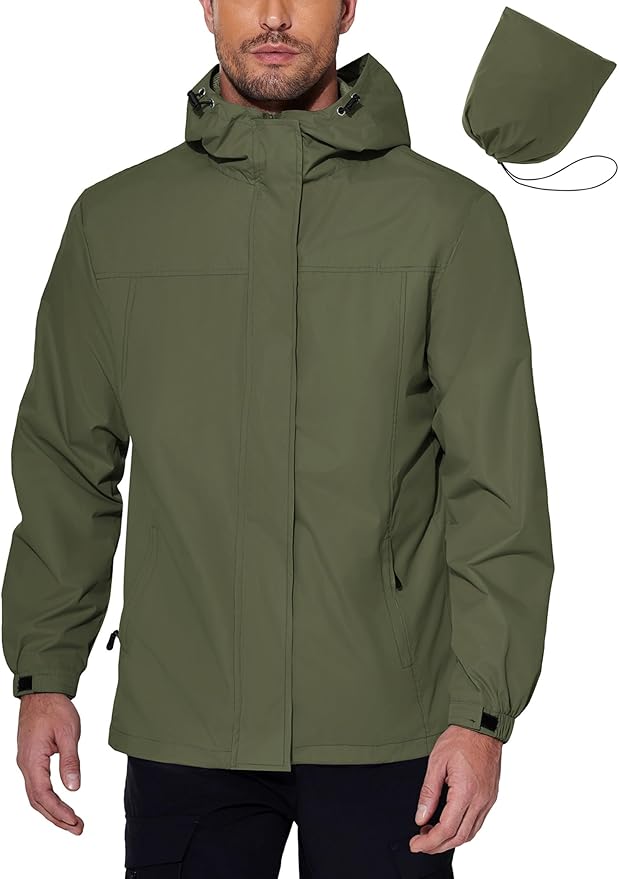 COOFANDY Men's Rain Jacket Waterproof With Hood Lightweight Packable Shell Raincoat Windbreaker For Cycling Golf Travel