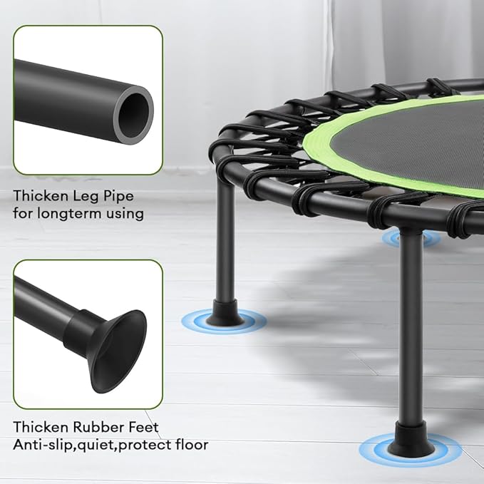 ONETWOFIT 42"/45" Rebounder Trampoline for Adults, Silent Mini Trampoline Indoor Exercise Fitness Trampoline Bungee Rebounder Workout Max Load 330lbs