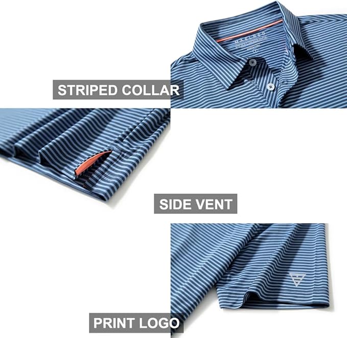 Men's Striped Moisture Wicking Golf Polo Quick Dry Sport Shirt