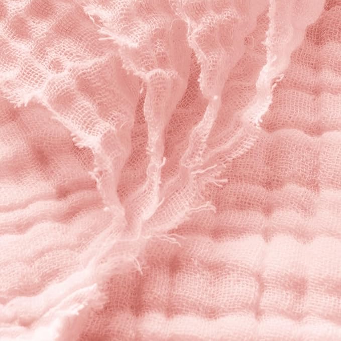 Carriediosa 100% Cotton Muslin Throw Blanket 108" X 90" King Size，4-Layers Summer Gauze Throws for Bed Couch，Soft Lightweight Breathable Linen Blankets Bedspread for Adults All Season，Dusty Pink