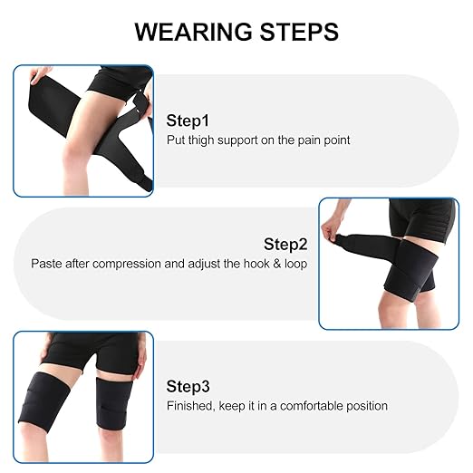 supregear Thigh Wraps Support, 2-Pack Non-Slip Compression Thigh Sleeve Hamstring Quad Wrap Adjustable Neoprene Upper Leg Brace Leg Slimmer for Women Men Pulled Groin Muscle, Quadriceps, Black, L