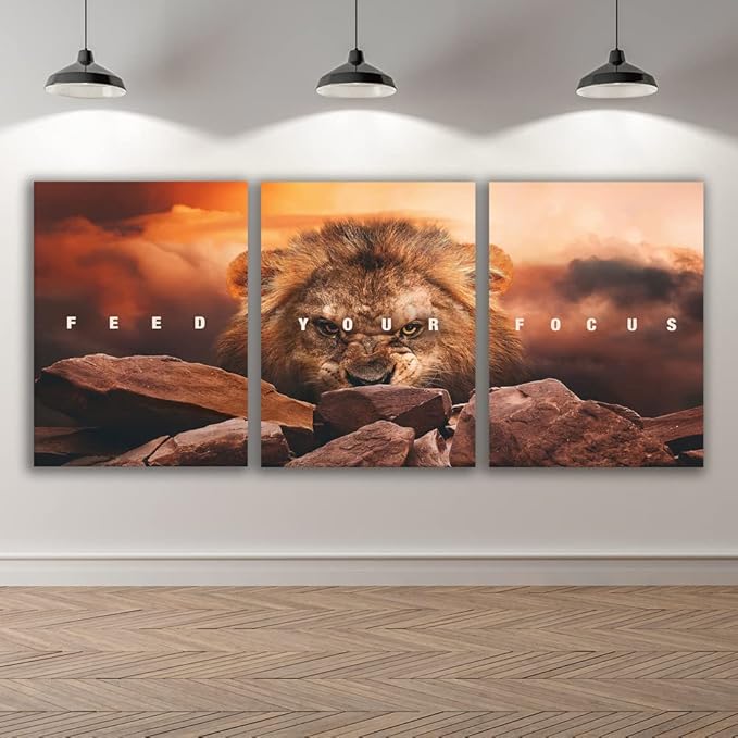 Motivational Wall Art Inspirational Wall Art 3 Pieces Canvas Poster Wall Painting Lion Artwork for Living Room Bedroom Home Decor Prints Pictures Office Wall Decor Framed Ready to Hang 36''Wx 16''H