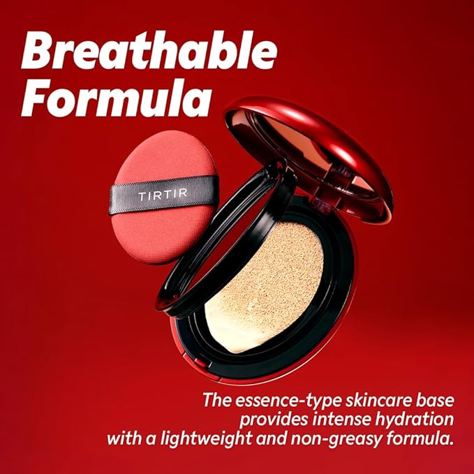 TIRTIR Mask Fit Red Cushion Foundation | Full coverage, Weightless, Skin fit, Satin Glow Finish, Korean Makeup, beauty, Tattoo cover up, Buildable (#33C Hazel, 0.63 Fl Oz)