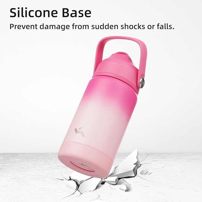 Insulated Water Bottle with Straw Lid,18 oz Stainless Steel Vacuum Metal Bottle with Silicone Handle,Cherry Blossom