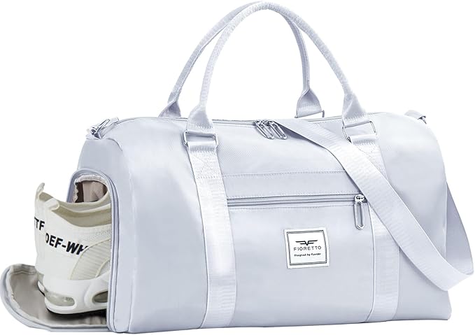 FIORETTO Womens Gym Tote Duffle Bag with Wet Pocket & Shoe Compartment, Sports Duffel Overnight Weekender Hospital Workout Carry on Bag for Girls, Ideal for Travel, Swimming, Dance, Ballet Grey