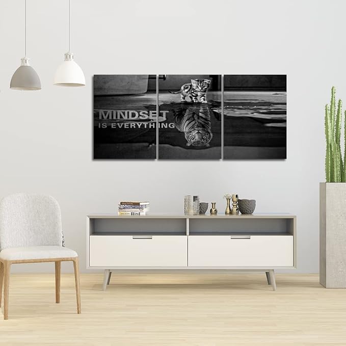 3 Panels Mindset is Everything Motivational Canvas Wall Art Inspirational Entrepreneur Quotes Poster Print Artwork Painting Picture for Framed Home Decoration Living Room office bedroom 72''W x 36''H
