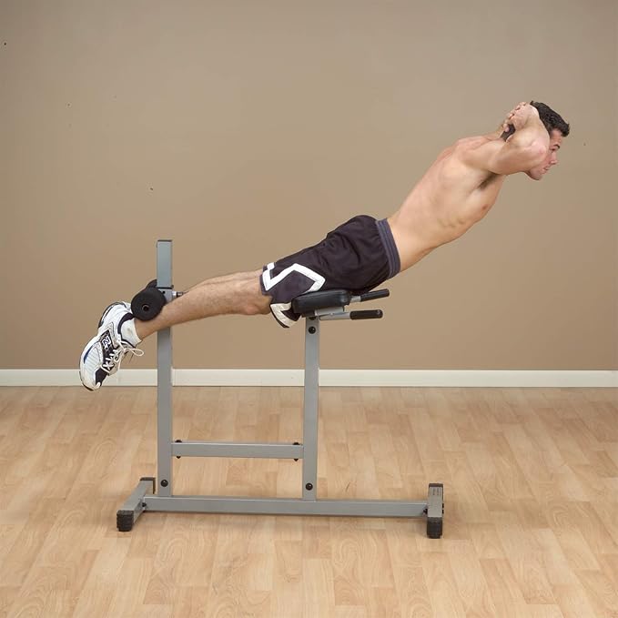 Body-Solid Back Hyperextension Machine for Lower Back Extension, Ab Crunch, Glutes and Hamstrings Exercise, Roman Chair for Abdominal and Core Training, Home Gym Equipment, Silver/Black