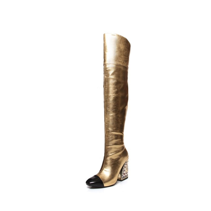Chic Over-the-Knee Pointed-Toe Boots with Sculpted Pearl Heel - Image 23