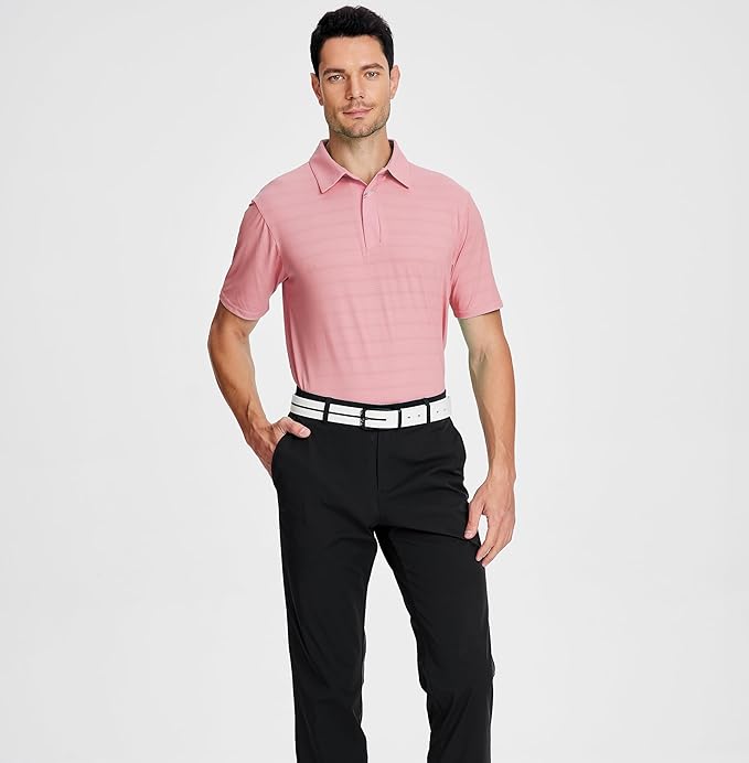 Men's Jacquard Golf Polo Shirt Short Sleeve Moisture Wicking Performance