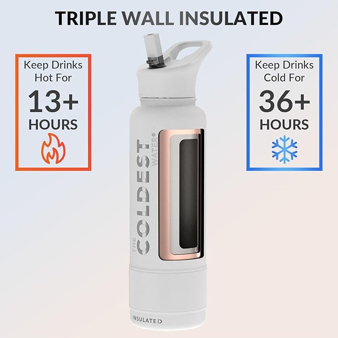 Coldest Insulated Water Bottle with Straw Lid - Stainless Steel Metal Insulated Bottle for Men & Women (Epic White, 40 oz)