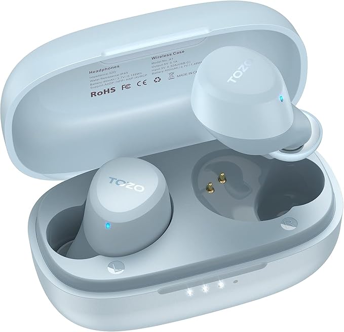 TOZO A1 Wireless Earbuds Bluetooth 5.3 Light Weight in Ear IPX5 Waterproof Headphones 2 Mic for AI Calls, Immersive Premium Sound Bass Headset with Charging Case, 32 Presets EQ Customization via App