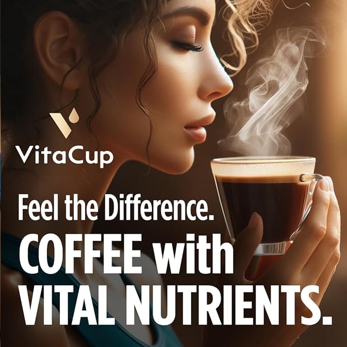 VitaCup Mineral Coffee Pods with Trace Minerals, Hydrate, Replenish & Restore, w/Sea Minerals, Electrolytes, Organic Coffee, Medium Dark Roast, Single Serve Pod Compatible w/Keurig K-Cup Brewers,16 Ct