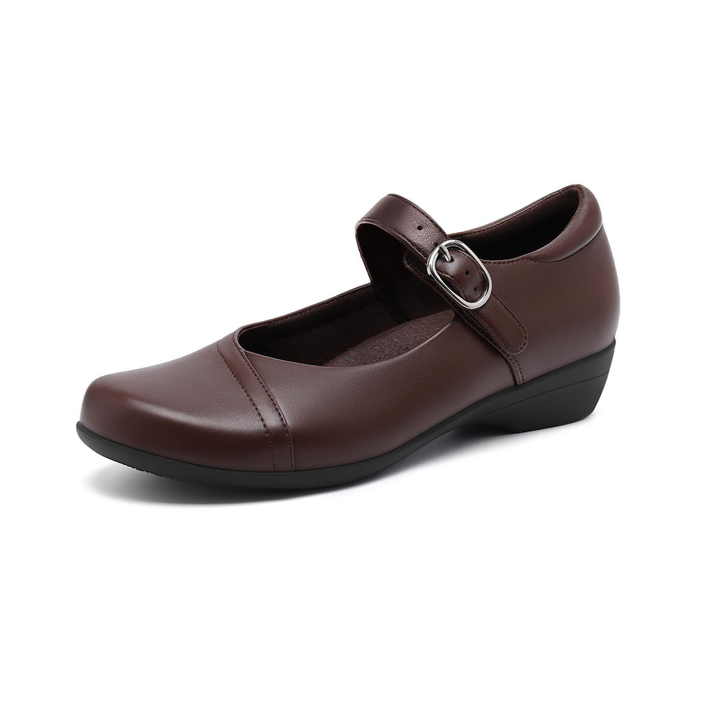 Mary Jane Flats for Women - Comfortable Round Toe Ballet Flats with Buckle Strap Work Shoes