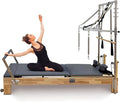 Pilates Reformer, Wooden Pilates Reformer Machine with Springs, Pilates Bed Strength Training Equipment for Home Use and Studio, Pilates Equipment with Reformer Box, Oak