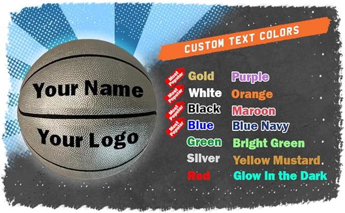 HAMMET Personalized Basketball – Customized Basketball with Your Name or Text – Multiple Colors, Fonts & Designs Available – Durable for Indoor and Outdoor - Ideal Gift for Son, Daughter, Boy or Girl