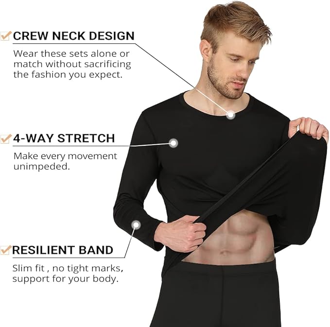 HEROBIKER Long Johns Thermal Underwear for Men Skiing Winter Warm Hunting Gear Fleece Lined Base Layer Set Top Bottom
