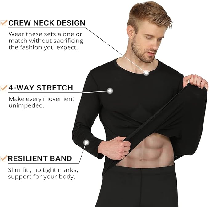 HEROBIKER Long Johns Thermal Underwear for Men Skiing Winter Warm Hunting Gear Fleece Lined Base Layer Set Top Bottom