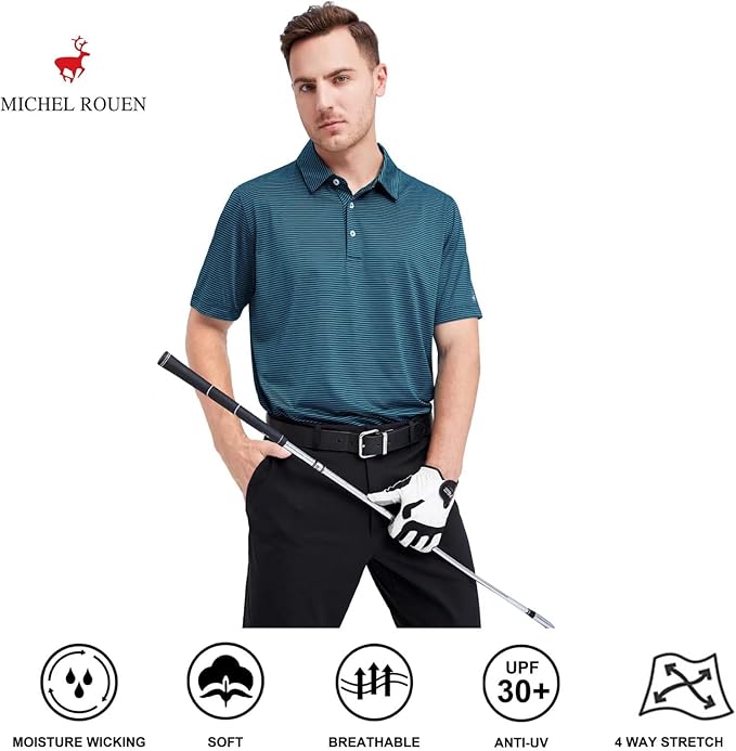 Men’s Two-Tone Striped Performance Golf Polo Shirt
