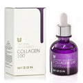 MIZON Collagen 100 Serum bottle featuring marine collagen extract for firming skincare.