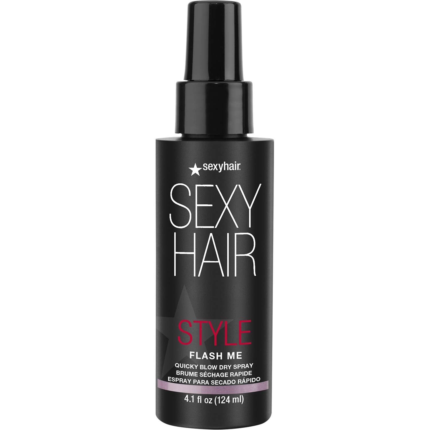 A 4.1 oz bottle of Flash Me Quicky Blow Dry Spray by Sexy Hair for fast styling and added volume.