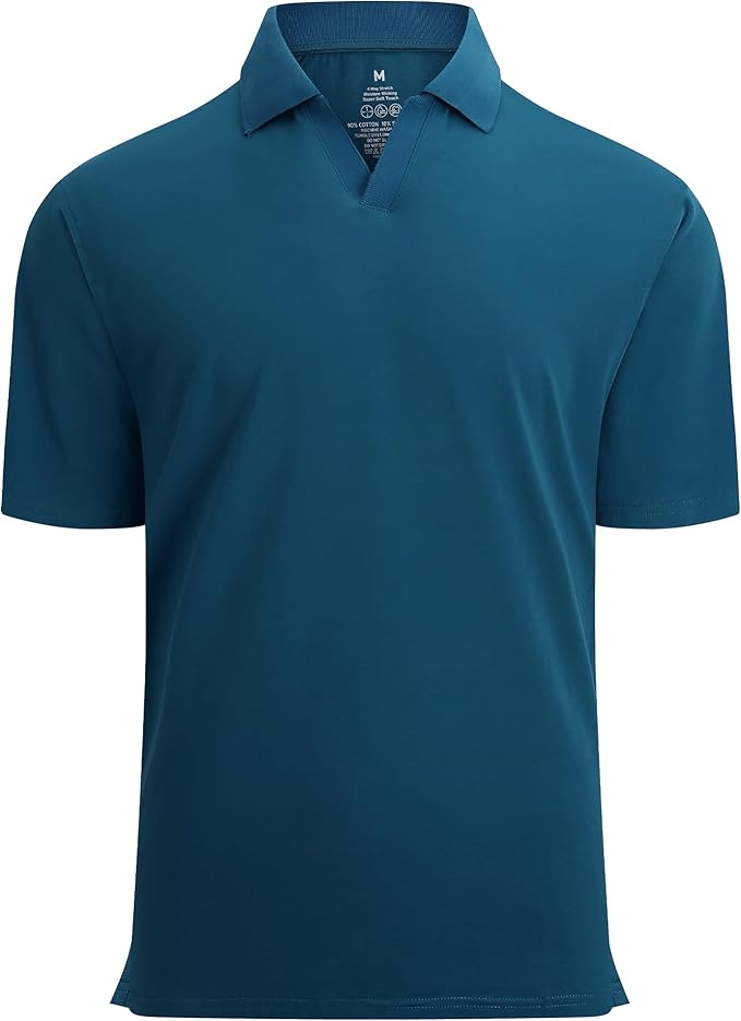 Men wearing a soft cotton blend short sleeve V-neck polo shirt