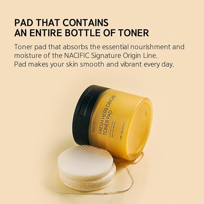 NACIFIC Fresh Herb Origin Cotton Facial Pads - Toner Pads 60 sheets for Radiance Hydration Skin's moisture barrier pH balance Exfoliating Korean skincare for All skin types