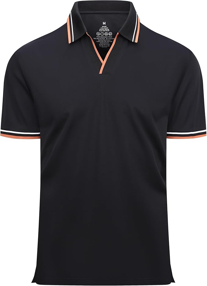 Men's ribbed V-neck performance polo for modern casual styling