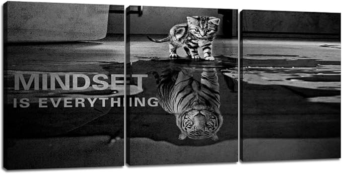 3 Panels Mindset is Everything Motivational Canvas Wall Art Inspirational Entrepreneur Quotes Poster Print Artwork Painting Picture for Framed Home Decoration Living Room office bedroom 36''W x 16''H