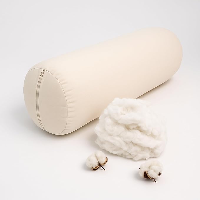 Yogikuti Iyengar Yoga Bolster Pillow for Restorative Yoga & Meditation Poses – 100% Cotton, Firm & Durable Cylindrical Cushion with Washable Cover, Perfect for Balance & Supportive Asanas (White)