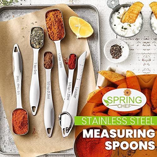 Spring Chef Stackable Stainless Steel Measuring Spoons Set of 6 w/Leveler