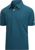 Close up of men's performance jacquard golf polo with hidden placket and moisture-wicking fabric.