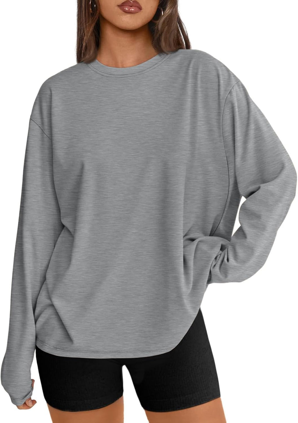 Women's Oversized Long Sleeve T-Shirt Casual Crewneck Basic Tee