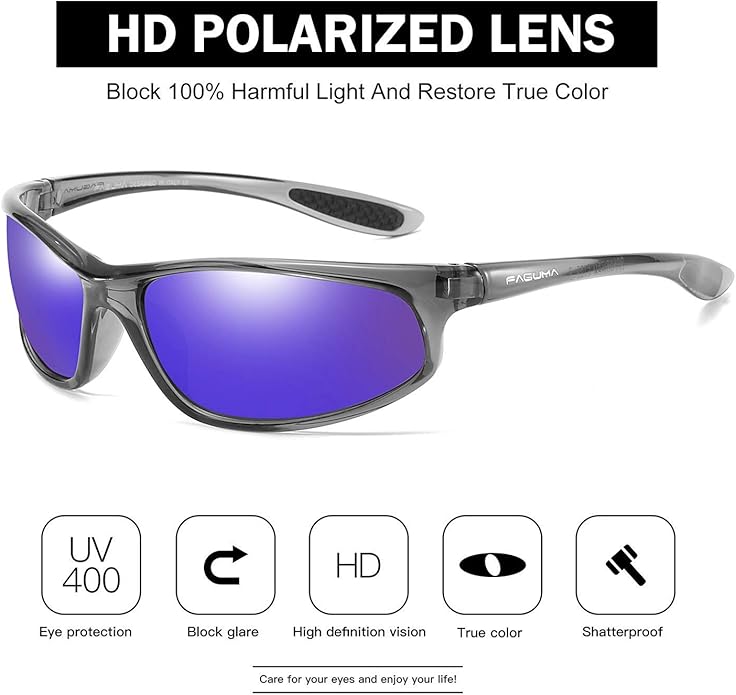 FAGUMA Polarized Sports Sunglasses For Men Cycling Driving Fishing UV400 Protection