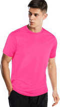 Men wearing a quick-dry moisture-wicking athletic short sleeve gym t-shirt in a relaxed fit.