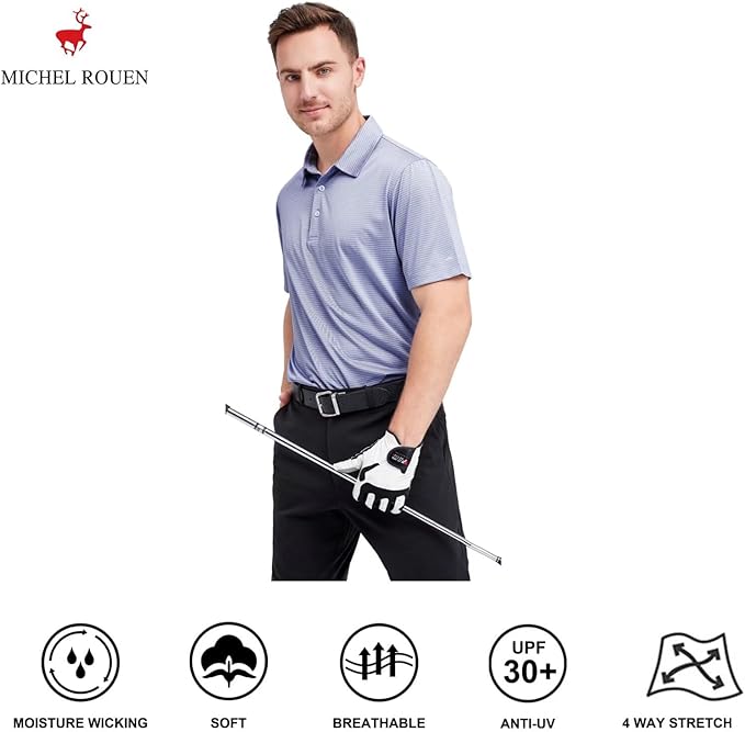 Men's Striped Moisture-Wicking Performance Golf Polo Shirt