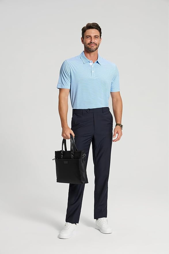 Men's Striped Golf Polo Shirt - Moisture Wicking Performance Sport
