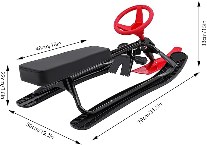 Sleds for Snow, Portable Snow Racer Winter Ski Sled Snow Sled W/Steering Wheel, Outdoor Ski Sled Slider Board for 3-15 Years Kids, Toboggan Pulling Boat Seat Sled for Ice Skating