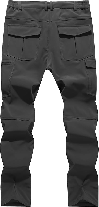 Men's Snow Ski Hiking Pants Winter Fleece Lined Softshell Outdoor Waterproof Insulated Cargo Work Pants