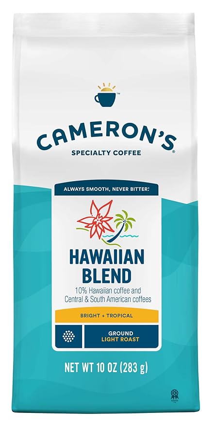 Cameron's Coffee Roasted Ground Coffee Bag, 10% Hawaiian Coffee Blend, 10 Ounce, Pack of 6 NEW