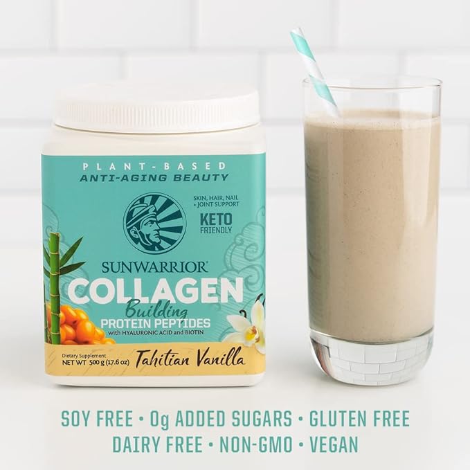 Vegan Collagen Protein Powder Plant-based | Hyaluronic Acid Minerals Biotin Soy Free Dairy Free Gluten Free NON-GMO | Vanilla 20 Servings | Collagen Building Peptides by Sunwarrior