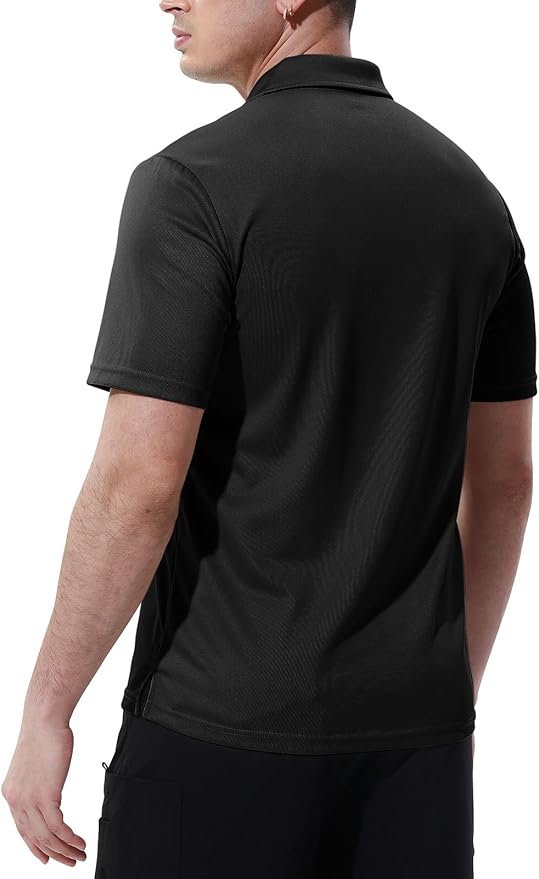 Men's Short Sleeve Quick Dry Polo Shirt with Chest Pocket for Golf