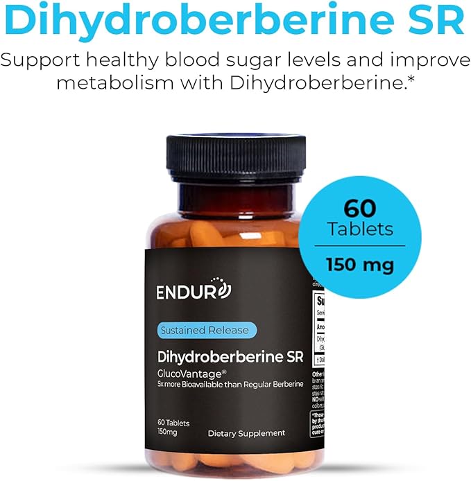 Endur Dihydroberberine SR, Supports Blood Sugar Health & Metabolism, Great for Weight Management Support, Gluten Free, 150mg (60 Tablets)