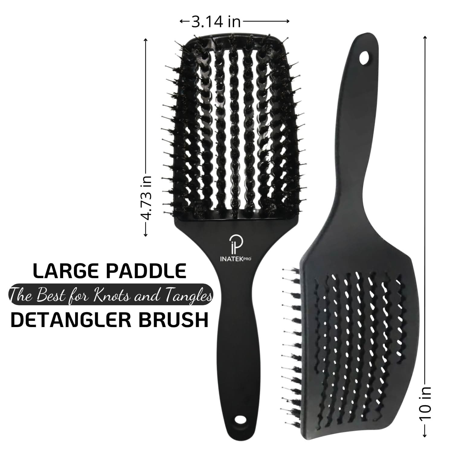 Large Curved Vented Boar Bristle Detangler Brush in Black