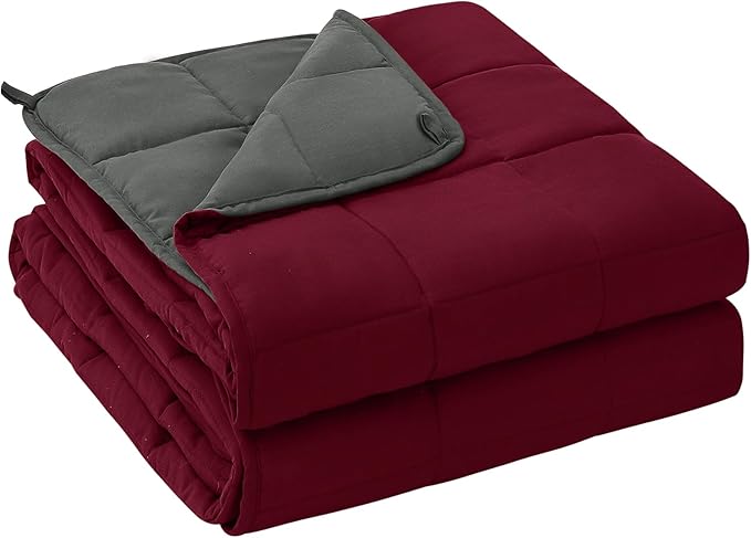 yescool Weighted Blanket for Adults (15 lbs, 60" x 80", Red Grey) Cooling Heavy Blanket for Sleeping Perfect for 110-130 lbs, Queen Size Breathable Blanket with Premium Glass Bead, Machine Washable