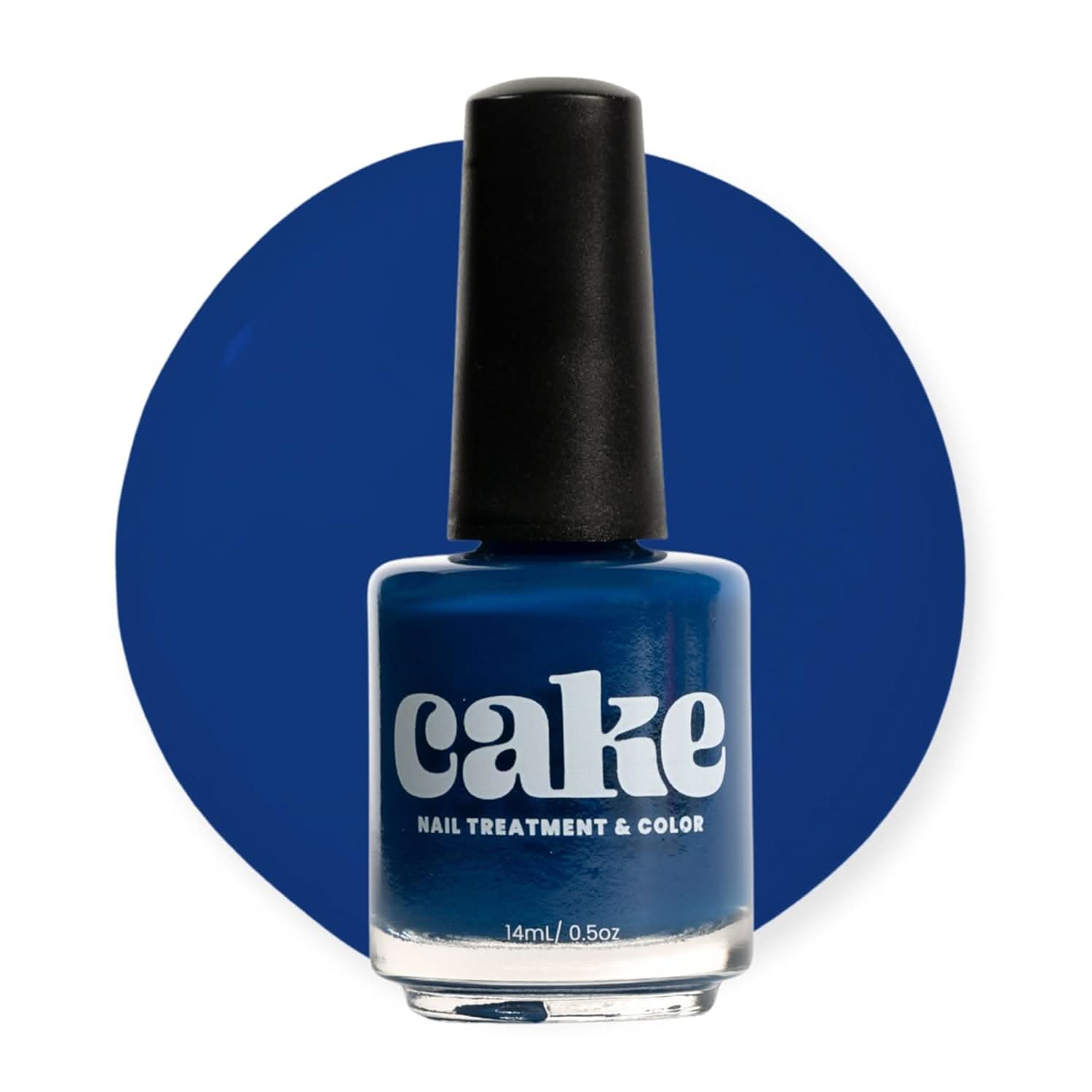 Bottle of CAKE Nail Strengthening Polish in navy blue shade Anchor Down.